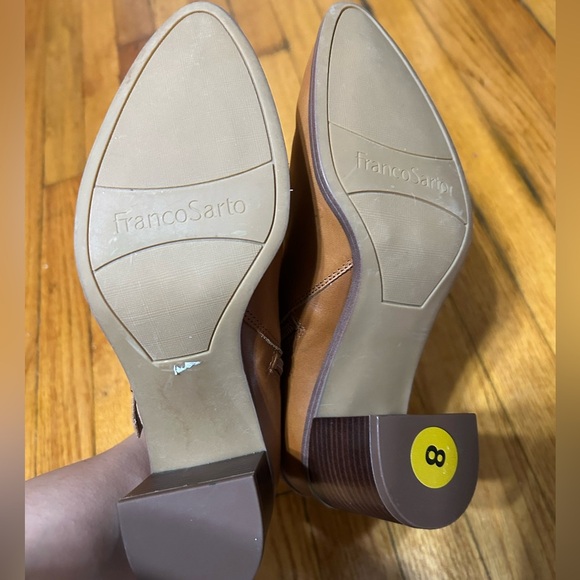 Franco Sarto Boots Womens 8 M Buck Biker Buckle Strap Brown Leather Ankle Top - Picture 8 of 10